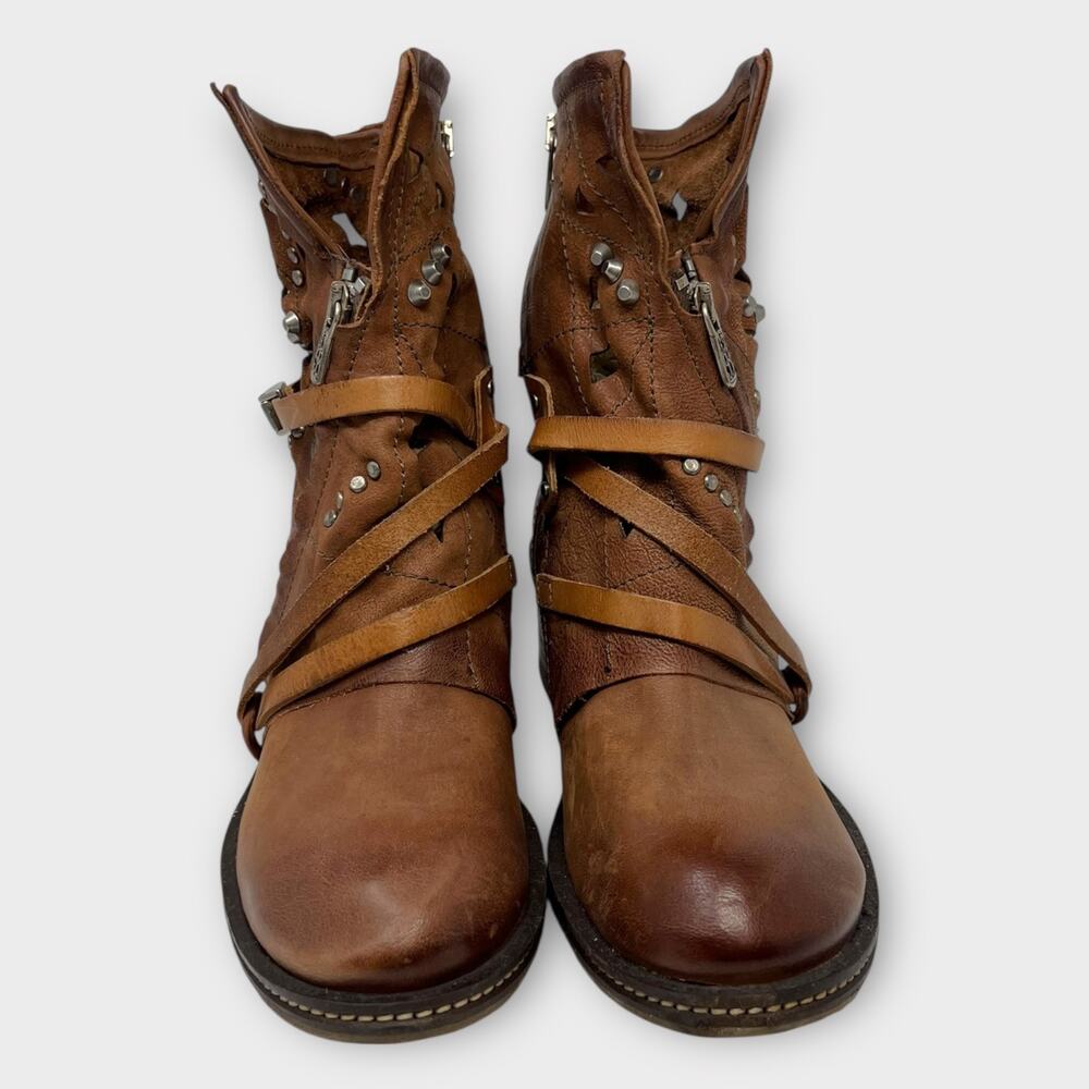 A.S.98 Wyatt Studded Wrap Distress Leather Boot Size 40 - Picture 2 of 16